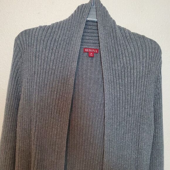 Merona Waterfall Cardigan Soft Comfort Knit Womens Size M Gray Open Front - Picture 2 of 11
